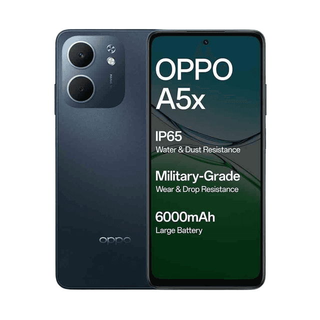 Oppo A5x 6.67" (128 Go / 4 Go) IPS LCD 120Hz - Snapdragon 6s 4G Gen 1 - 6000mAh/45W - IP65 - Black Blue