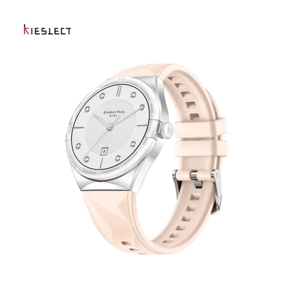 Kieslect Pura 3 Ultra-thin elegance, AMOLED AOD display, Bluetooth calling, and 111+ sports modes - Silver / Strap Pink Silicone