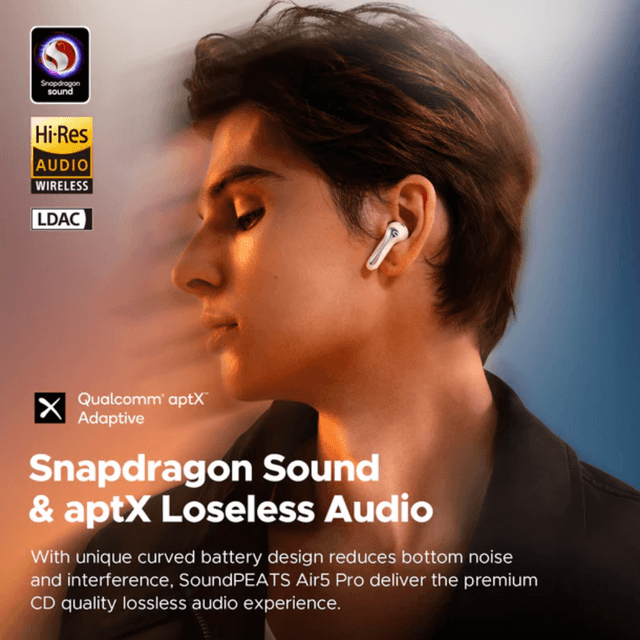 Soundpeats Écouteurs sans fil Air5 Pro - Bluetooth 5.4 - 37 heures d'autonomie - codec LDAC, ENC - 6 Micrpphones son stéréo - Black – صورة 5 من 6