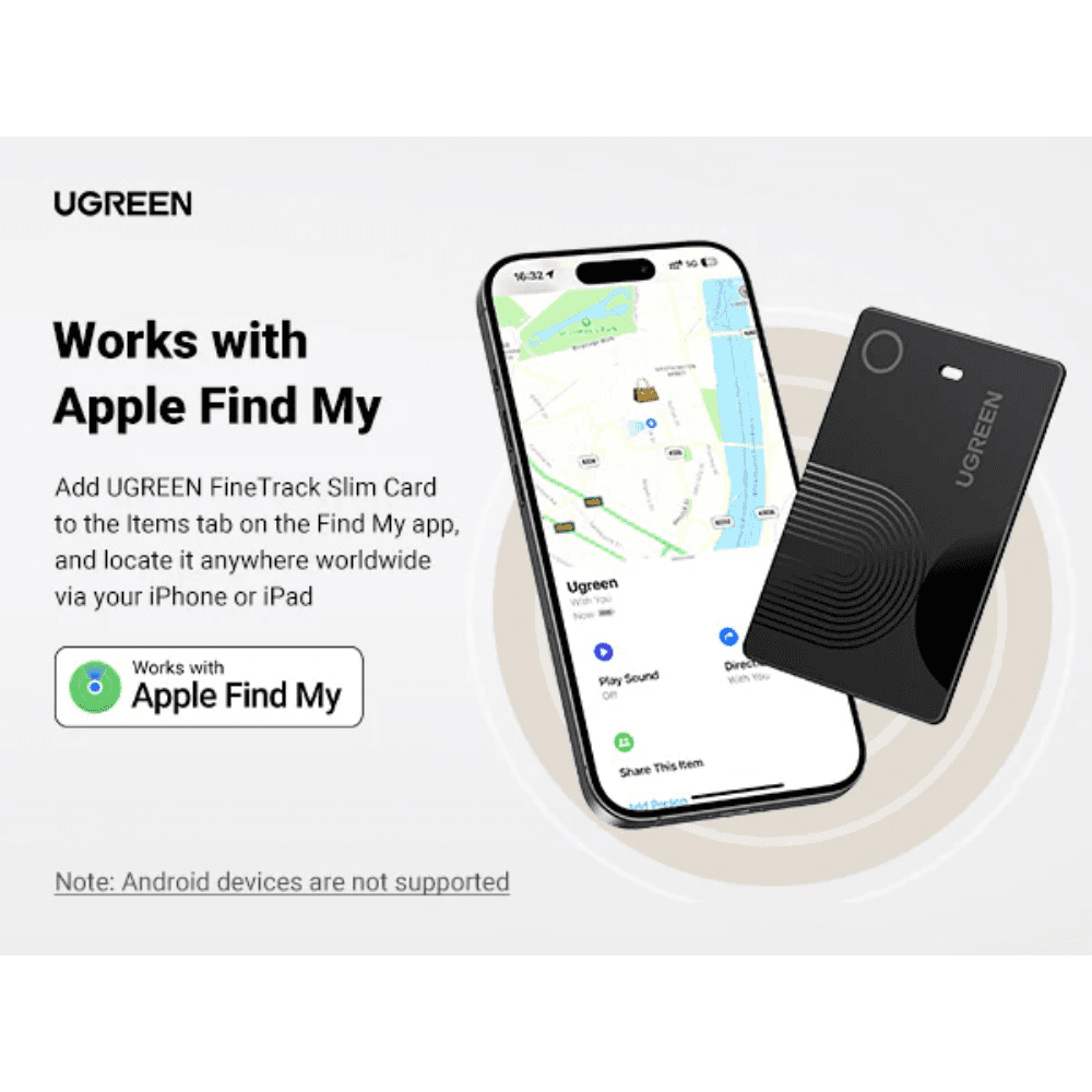 Ugreen Finder Slim 3 Ultra-thin 1.7mm Slim Tracker, wirelessly rechargeable, compatible with Apple Find My (iOS only), IP68 waterproof, 100dB alarm, 1-year battery life – صورة 6 من 7