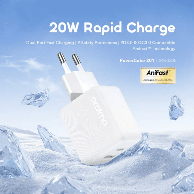 oraimo PowerCube 201 EU Type Plug 20W Charger Kit OCW-5203ECC – صورة 3 من 3