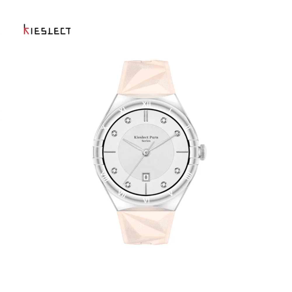 Kieslect Pura 3 Ultra-thin elegance, AMOLED AOD display, Bluetooth calling, and 111+ sports modes - Silver / Strap Pink Silicone – صورة 2 من 3