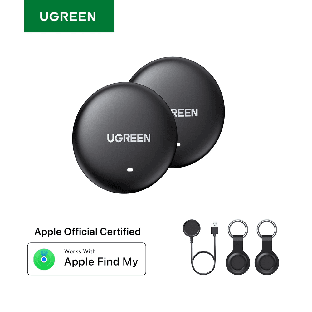 UGREEN Finder Mini 2 WIRELESS PACK-2 - Lot de 2 Tracker Bluetooth compact certifié Apple Find My (iOS uniquement), recharge sans fil, autonomie 1 an