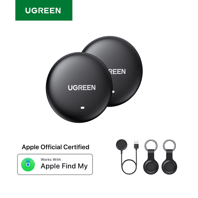 UGREEN Finder Mini 2 WIRELESS PACK-2 - Lot de 2 Tracker Bluetooth compact certifié Apple Find My (iOS uniquement), recharge sans fil, autonomie 1 an
