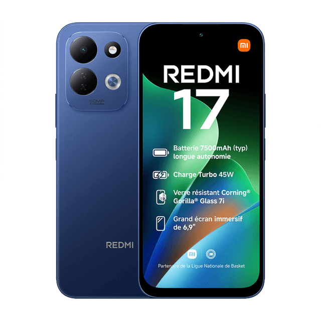 Redmi 17 6.9" NFC - ( 128GB - 4 Go RAM jusqu’à 8 Go) - 7500 mAh/45W - Helio G91 Ultra - Deep Blue
