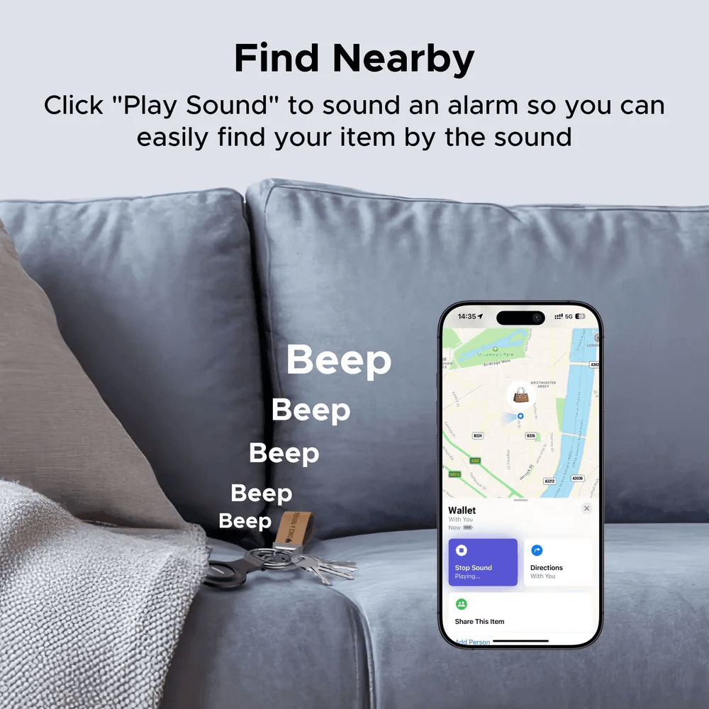 UGREEN Finder Mini 2 WIRELESS PACK-2 - Lot de 2 Tracker Bluetooth compact certifié Apple Find My (iOS uniquement), recharge sans fil, autonomie 1 an – image 2 sur 6