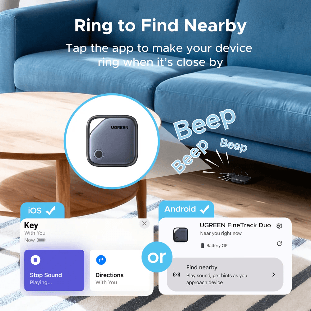 Ugreen Finder Pro 4-Pack of Smart Tag Bluetooth Item Finder USB C Rechargeable Battery for Apple Find My and Google Hub – image 7 of 8
