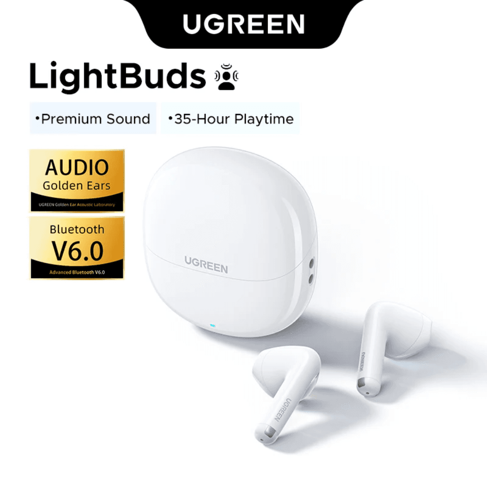 UGREEN LightBuds TWS écouteurs Bluetooth 6.0 casque sans fil APP écouteurs Audio spatial 4 micro appel réduction du bruit 35 heures- White – image 3 sur 6