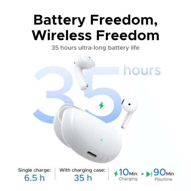 UGREEN LightBuds TWS écouteurs Bluetooth 6.0 casque sans fil APP écouteurs Audio spatial 4 micro appel réduction du bruit 35 heures- White – image 4 sur 6